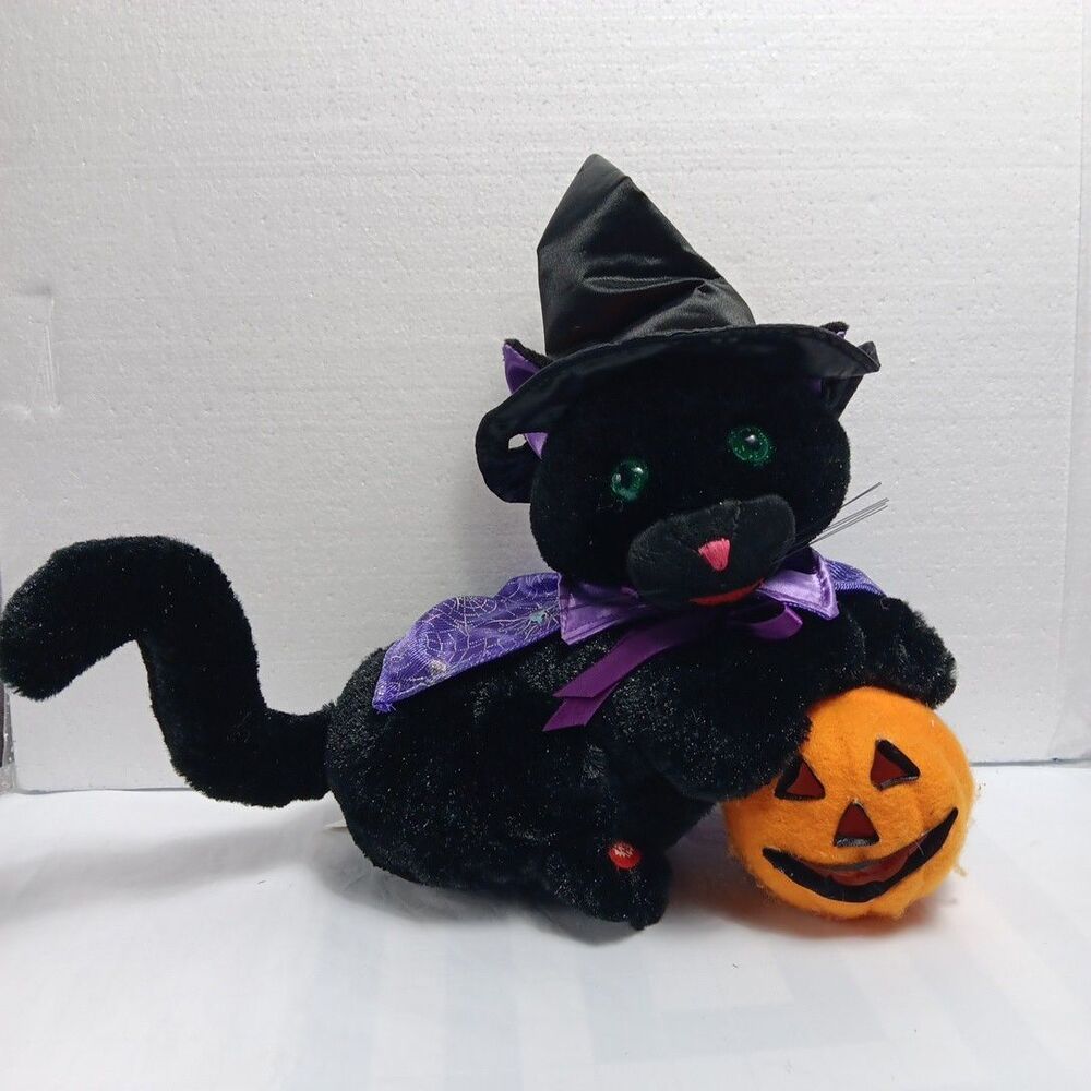 Avon Halloween Black Witch Cat Animated Plush Plays Black Magic Woman Lights Up